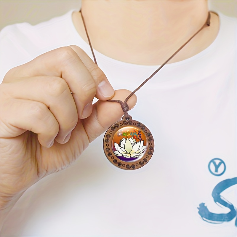 Handcrafted Wooden Lotus Pendant Necklace, Unisex Gift